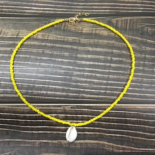 Proste koraliki shell Strand naszyjnik kobiety String z koralikami krótkie shell Choker naszyjnik biżuteria 16 cali Chokers naszyjnik prezent: 14