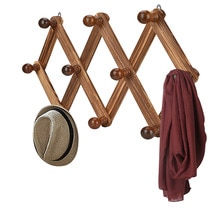 10 Hook Wood Expandable Rack Coat Hanger Wall Mounted Accordion Style
