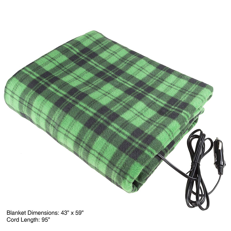 Couverture de voyage chauffée de voiture-Plaid vert supérieure 12V automobile confortable couverture de siège de voiture de chauffage idéal pour le froid