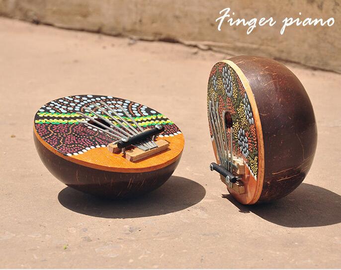 Handmade folk instrument thumb piano Kalimba 7 Keys Tunable Coconut Shell Painted Musical Instrument Random Color KB09