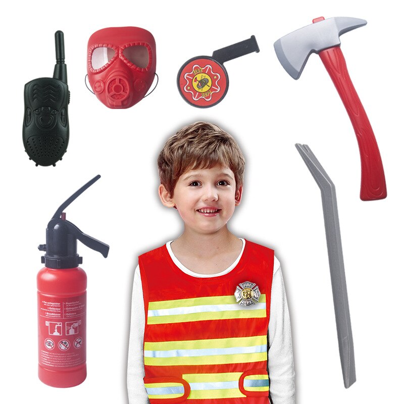 Firefighter Clothing Toys For Kid Fireman Vest Helmet Hydrant Fire Extinguisher Intercom Pretend Play Role Play Children Boy Toy