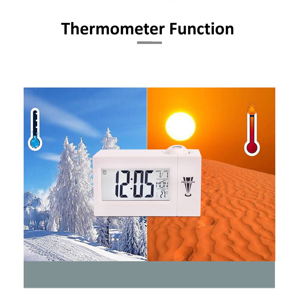 LED Digital Projection Alarm Clock Temperature Thermometer Desk Time Date Display Projector Calendar USB Powered Table Led Clock