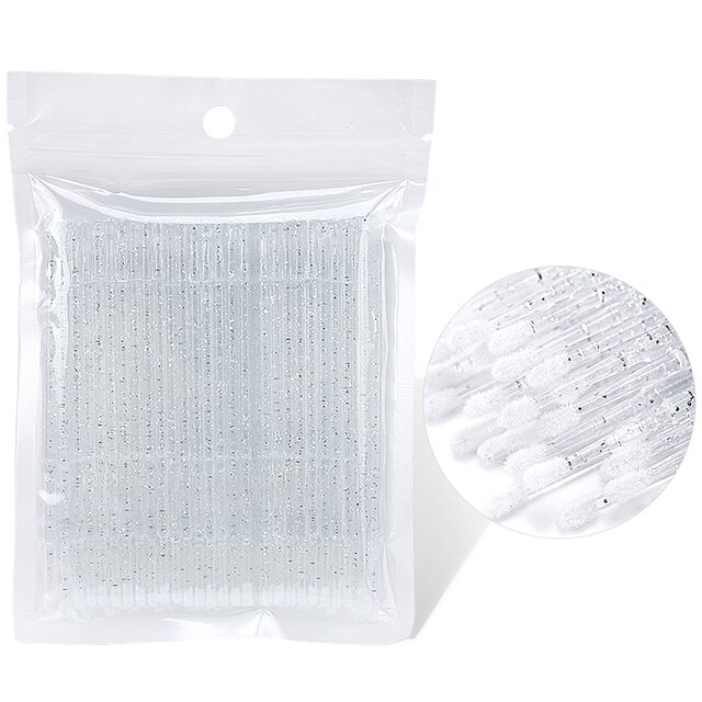 100pcs Disposable MicroBrush Eyelashes Extension Individual Lash Removing Swab Crystal Micro Brush Eyelash Extensions Tools: crystal white
