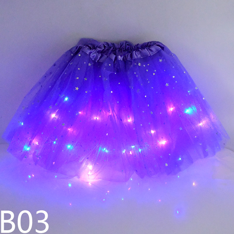 Jupe Tutu en Tulle à lumière LED pour filles, fournitures de décoration féerique, étoiles scintillantes, fête lumineuse, d&#39;anniversaire pour enfants, fournitures de réception pour bébé: B03