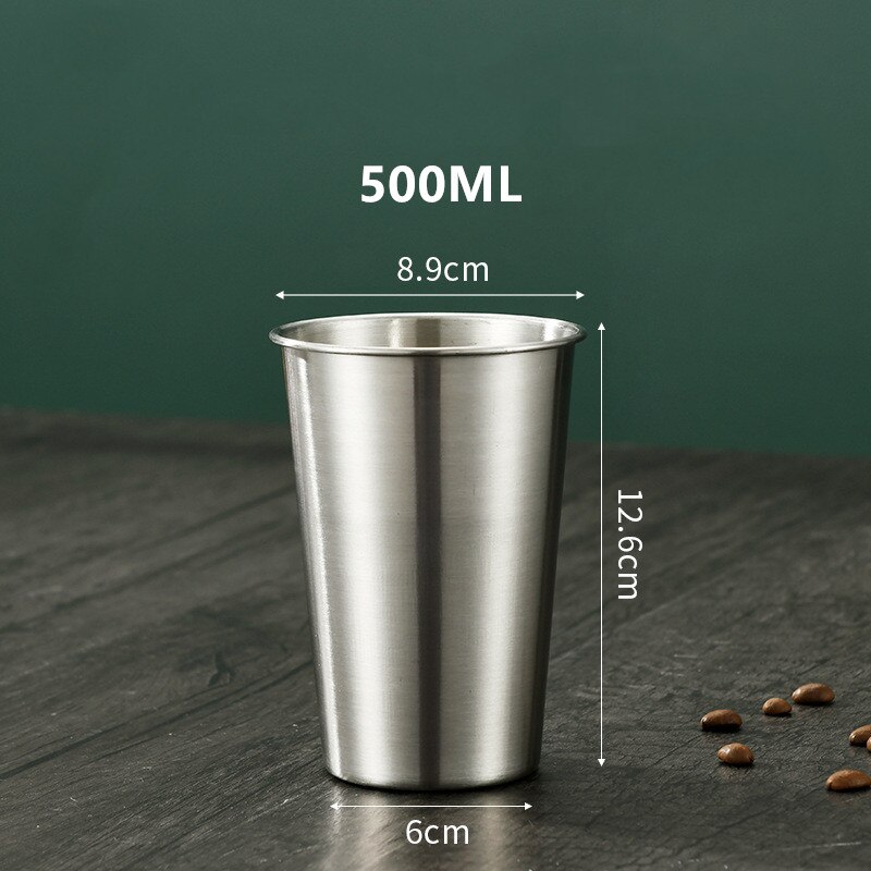 Gold Unbreakable Metal Drinking Beer Coffee Tea Cup Insulation Anti-Scalding Stainless Steel Water Mug Cups: Silver 500ML