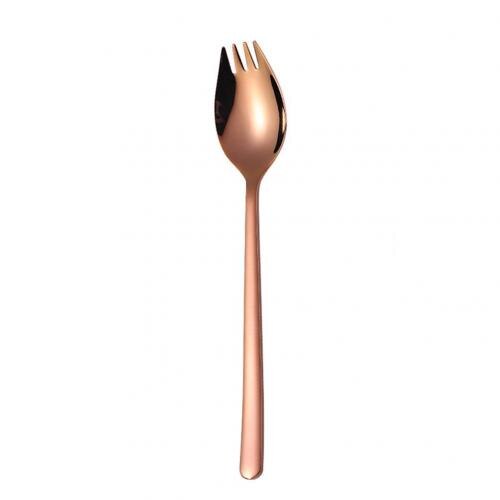 Tenedor multifunción de acero inoxidable 2 en 1, cuchara portátil para Fideos, fruta, ensalada, tenedor de viaje al aire libre, utensilios de cocina, 1 ud.: Rose Golden