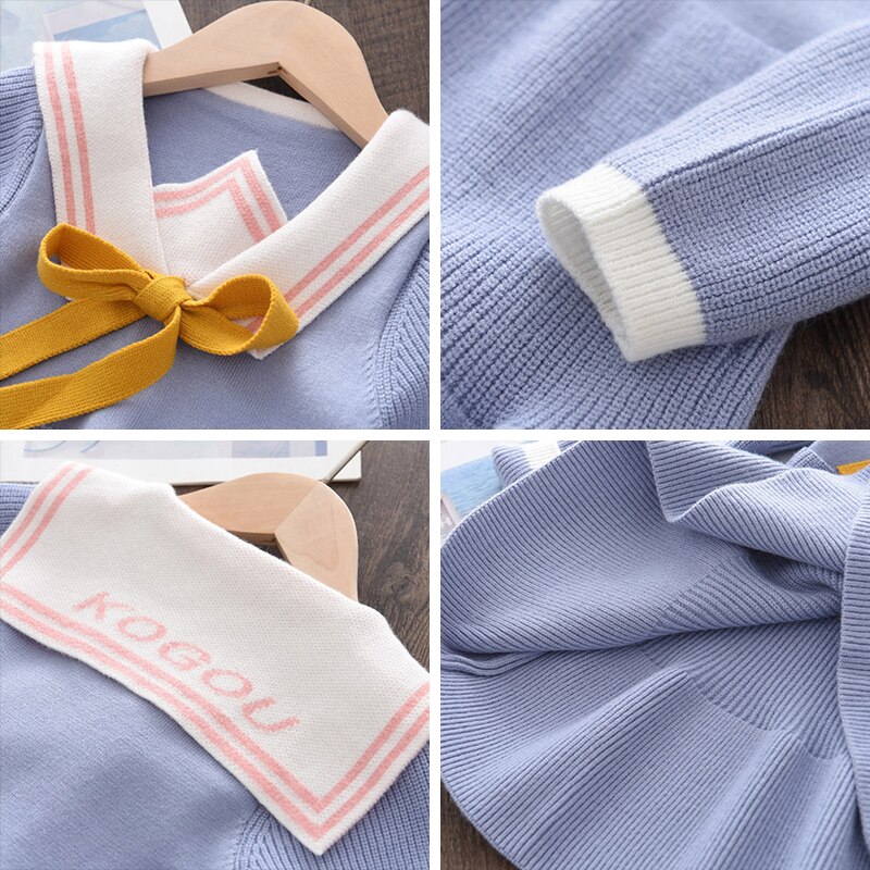 Menoea Baby Girls abiti lavorati a maglia 2021 New Infant Kids maglione a maniche lunghe abito Polka Dot Bow inverno autunno abiti abiti 3-7Y