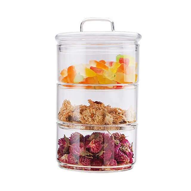 Multi Layers Glass Jars Tea Storage Tank with Cover Stackable Snack Grain Nut Can Sorting Food Jar Kitchen Storage Container: 3