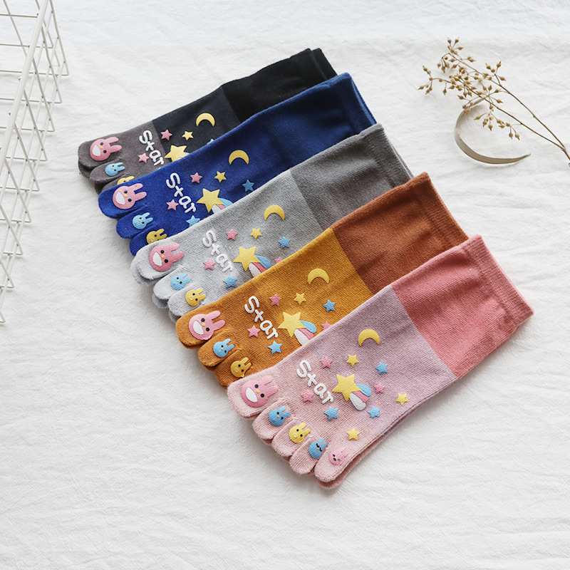 1 Paar Leuke Enkel Vijf Vinger Sokken Vrouw Katoenen Sterrenhemel Printing Mode Harajuku Meisje No Show Sokken Met Tenen