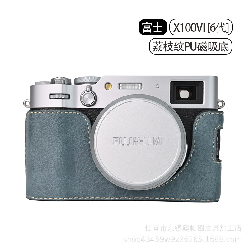 Torba na aparat fotograficzny do Fujifilm X100VI X100 VI 6, skórzana osłona ochronna z półpodstawą i paskiem na ramię na szyję i smyczą: Czerwony