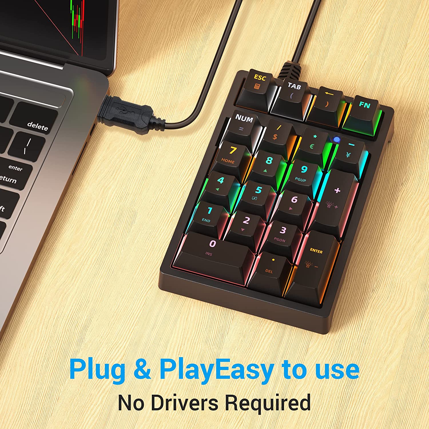 Mechanisch USB bedraad numeriek toetsenbord met RGB LED-achtergrondverlichting 21-toetsen numpad Mechanisch numeriek toetsenbord voor laptop-desktop