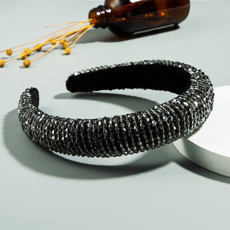 Delicate Glanzende Kleurrijke Ab Kleur Crystal Hoofdband Voor Vrouw Elegante Dikke Spons Haarband Bruids Bruiloft Haaraccessoires: Gray
