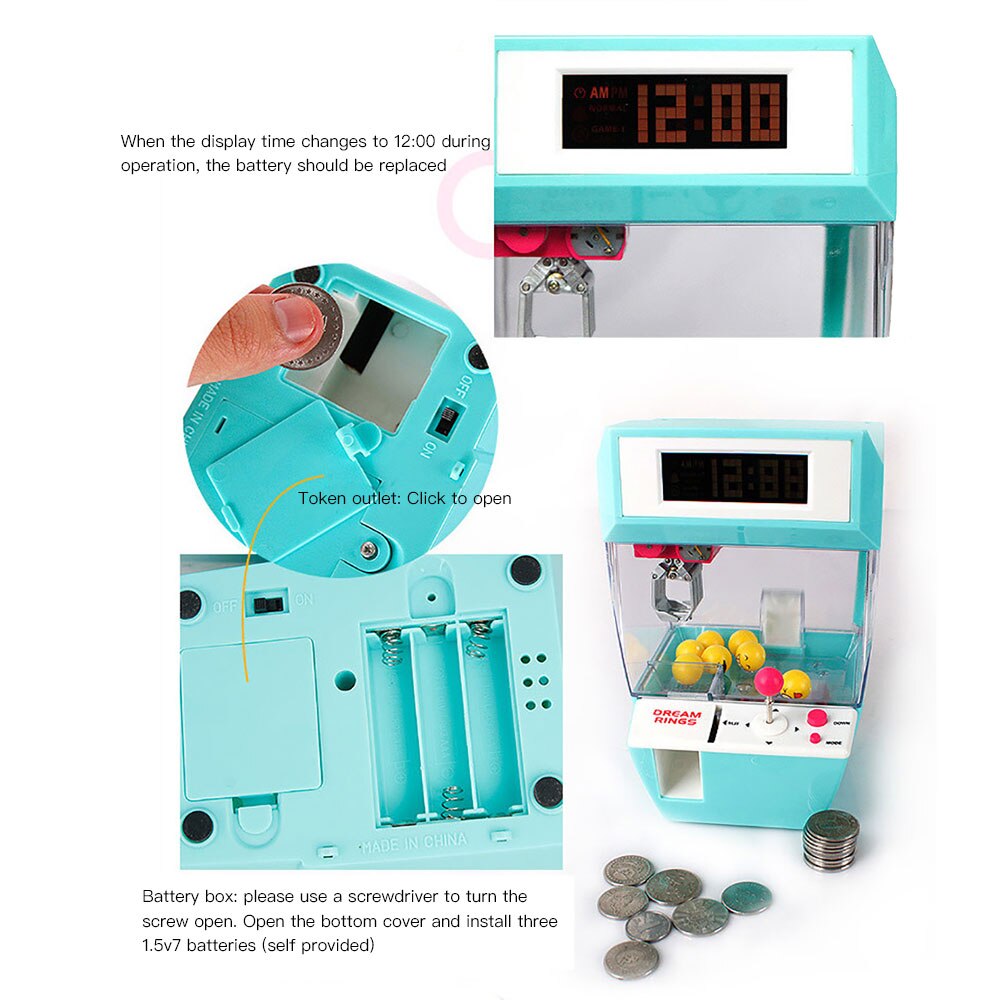 Catcher Alarm Clock Coin Operated Crane Machine Candy Doll Grabber Claw Arcade Machine Automatic Learning Toys Children