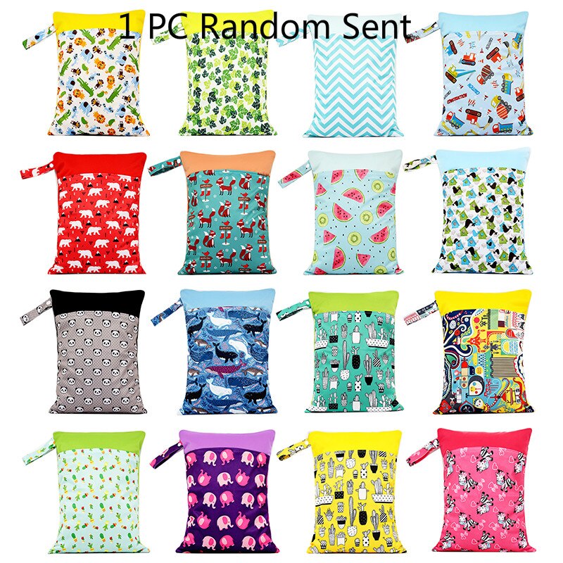 Diaper Storage Bag Waterproof Baby Carriage Storage Hanging Bag Portable Cute Print Double Zipper Diaper Stackers Pocket: 19 1pc random