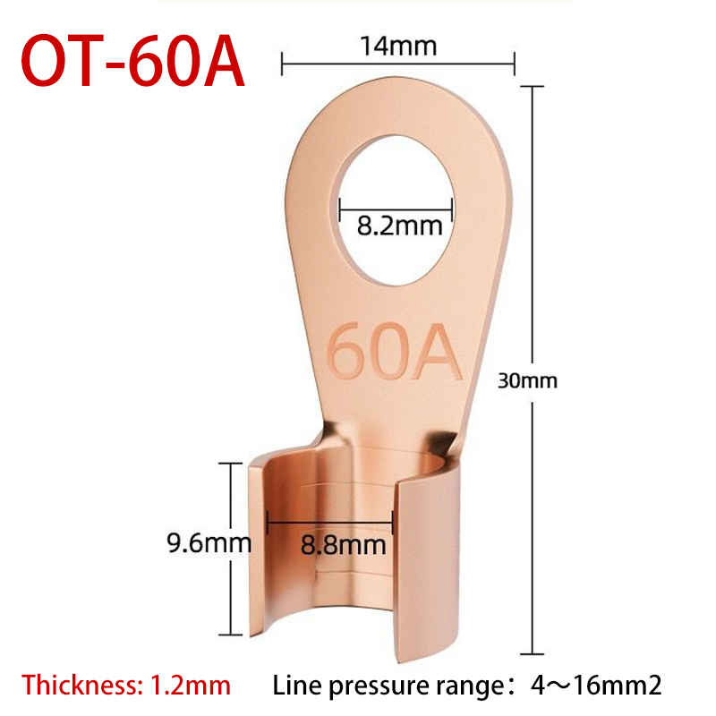 Terminal OT de cobre, conector de Cable no aislado, terminales de Cable eléctrico desnudo, Terminal de engarzado de anillo de batería, 10/50 Uds., 10-400A: Blanco / 3P