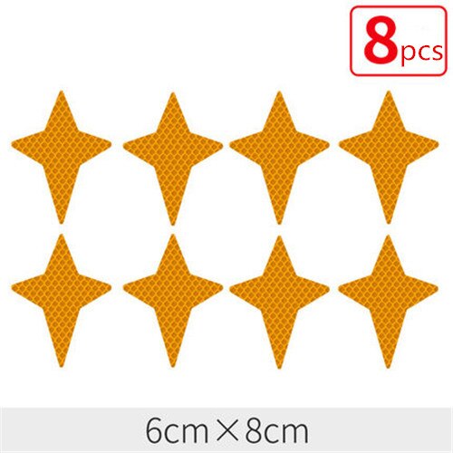 8pcs/set Four-Pointed Stars Decals Reflective Stickers Car Decorations Safety Warning Reflective Tapes Made with 3M: DiamondYellow