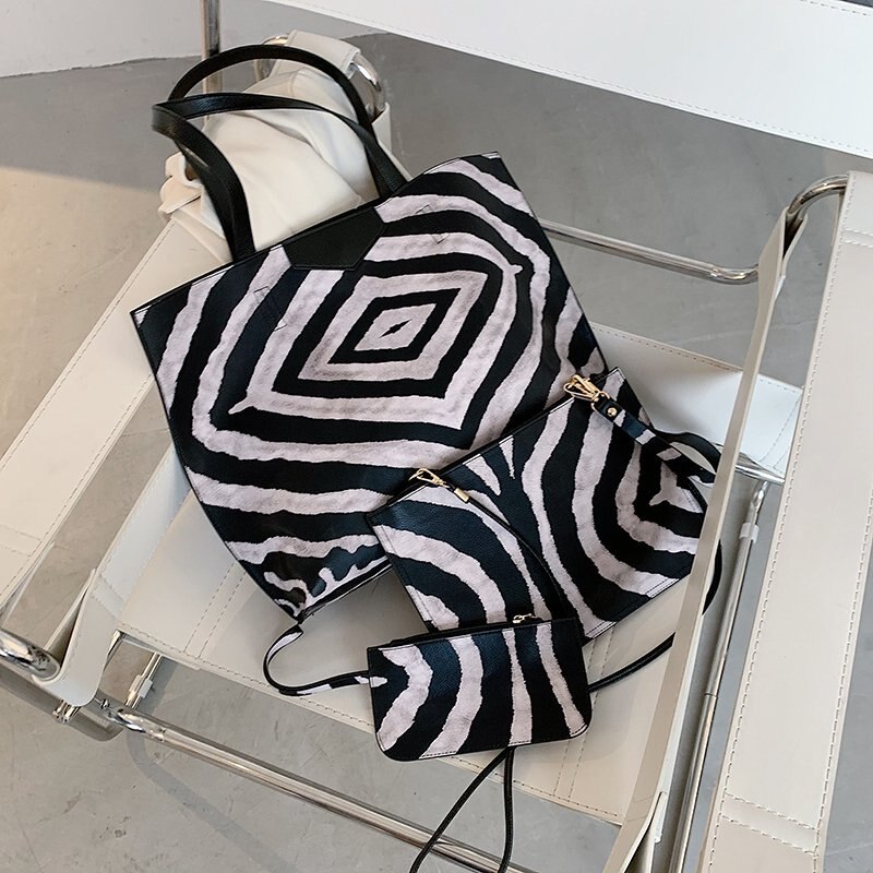 Damskie wzór zebry 3 sztuk torba typu posłaniec dużego ciężaru, marka moda Pu na długim pasku torba, skrzynki sprzęgło, 18 Cal torba na ramię: zebra
