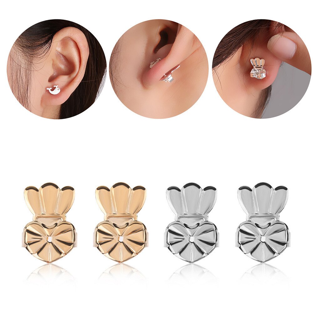 Boucles d'oreilles arrière en forme de couronne pour femmes, support couleur argent, élévateur à Lobe en forme de cœur, accessoires adaptés,