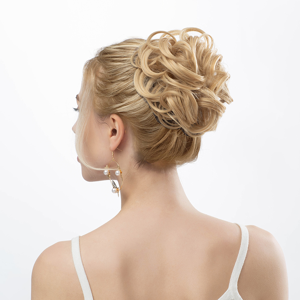 Extensiones de moño de pelo sintético para mujer, coleteros de pelo rizado desordenado, moño negro, Donut, piezas Updo para uso diario en fiestas