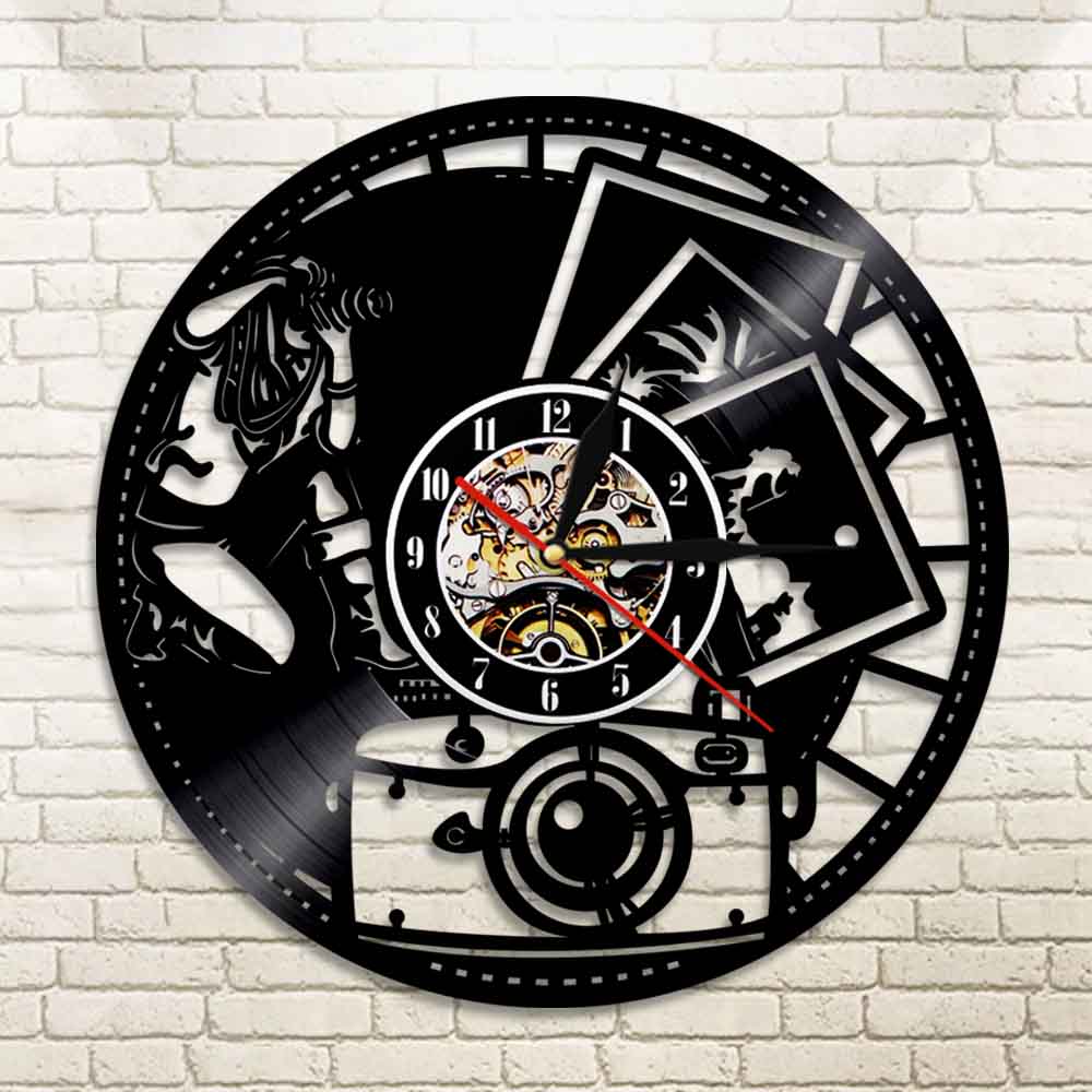 Photography Shutter Lens Film Camera Digital Retro Photo Shoot Art Wall Clock Vinyl Record Wall Clocks Home Decor