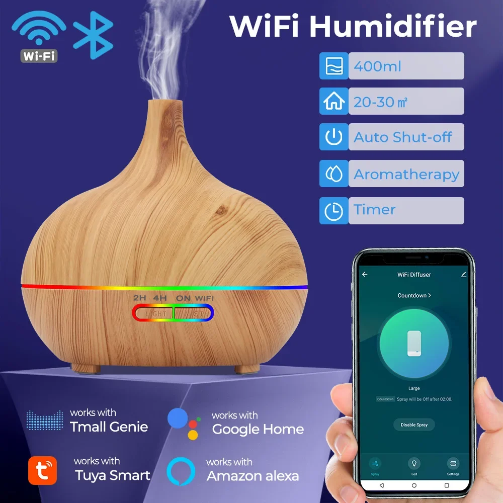 WiFi smart 550ML Elektrische Geurverspreider Essentiële Olie Diffuser Luchtbevochtiger Ultrasone Afstandsbediening Mist Maker Thuis