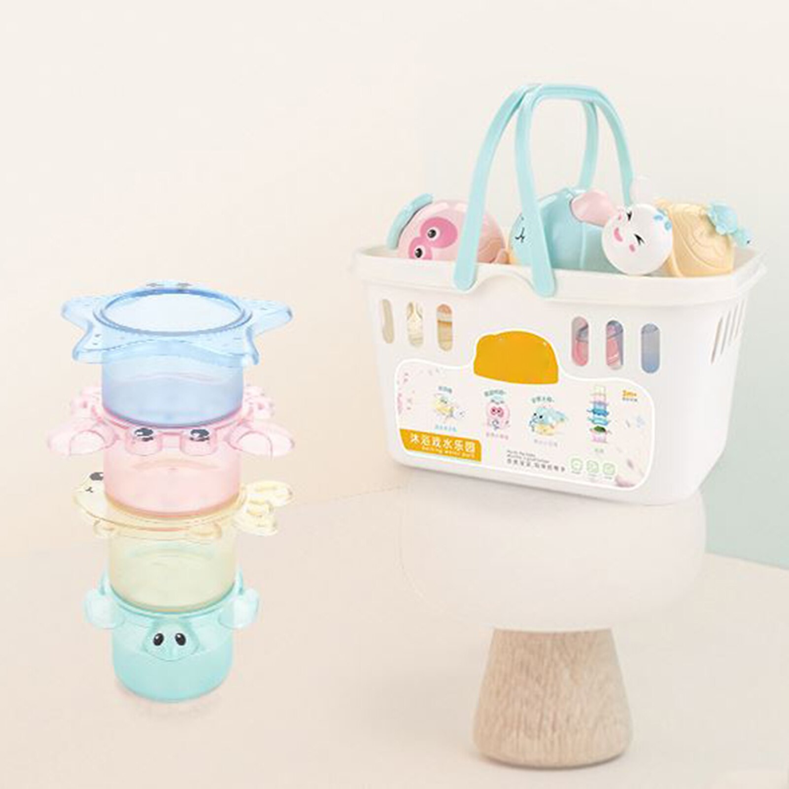Buntes, robustes baby-badespielzeug, stapelbecher für jungen und mädchen, schwimmender badeanzug