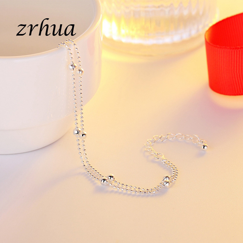 ZRHUA Tiny 925 Sterling Silver Beads Multilayer Chain Anklet for Women Girls Friend Foot Jewelry leg bracelet Bijoux