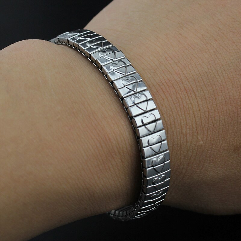 Hapiship Latest Trend Among Western 9mm 18cm Women Men's Classic Elastic Stainless Steel Cool Heart Bracelet Bangle MY06
