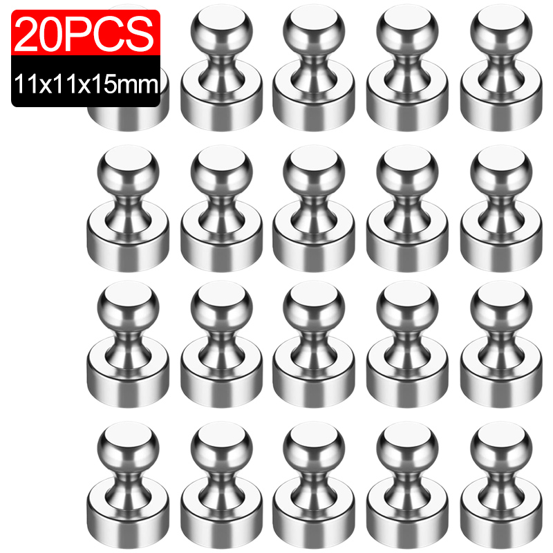 Mini Strong Magnetic Pushpins Neodymium Metal Magnet Push Pin Suckers for Office School Whiteboard Refrigerator Magnets Hooks: Silver
