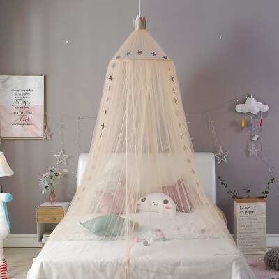 Myggenet med gratis stjerner hængende telt baby seng krybbe baldakin tyl gardiner til soveværelse lege hus telt til børn børneværelse: Khaki