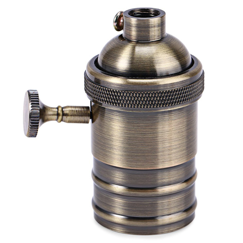 Portalámparas Retro de cobre DIY con interruptor E26 E27 Edison, casquillo de tornillo de iluminación Vintage, accesorio de portalámparas de latón antiguo: Negro