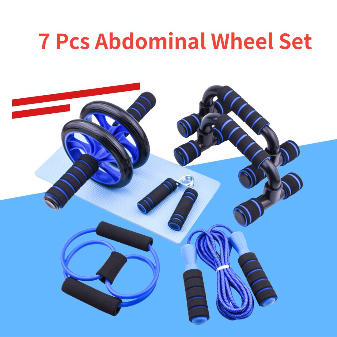 7Pcs Ab Roller Buik Wiel Push-Up Beugel Weerstand Touw Grip Sterkte Apparaat Oefening Abdominale Spieren Fitness Apparatuur
