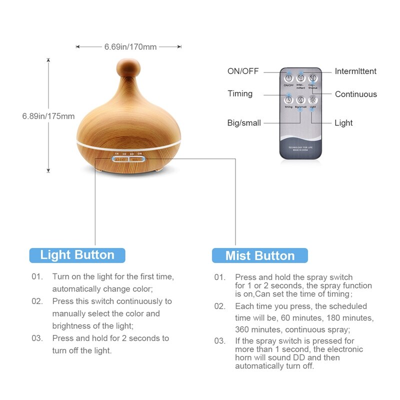 400ML Remote Control Ultrasonic Air Humidifier Essential Oil Diffuser Aroma Lamp Aromatherapy Electric Aroma Diffuser Mist Maker