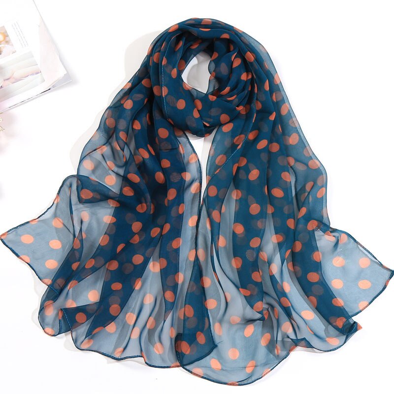 Foulard en mousseline de soie georgette à pois pour femme, long châle bandana, fin, pour l'été: 7