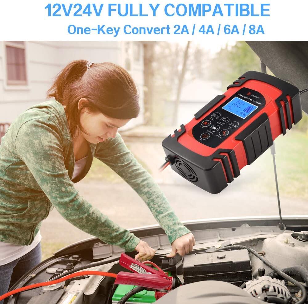12V 8A 24V 4A car charger smart battery charger Pulse Repair LCD Display Smart Fast Charge AGM Deep cycle GEL Lead-Acid Charger