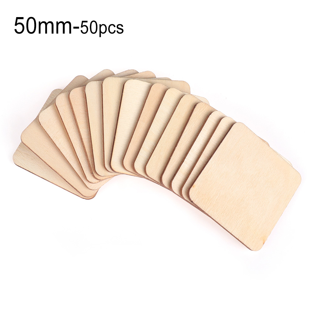 10/50/100 pièces pyrogravure projets jeux Scrapbooking modèle de construction carré non fini pièces en bois Plaque vierge pour bricolage Craft: 50mm-50pcs