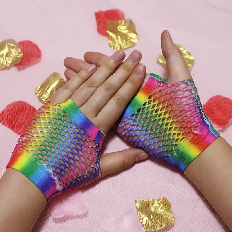 Korte mesh visnet handschoenen sexy vingerloze gothic vrijgezellenfeest punk disco dans kostuum zwarte kleur cosplay handschoenen goedkoop: Gekleurd