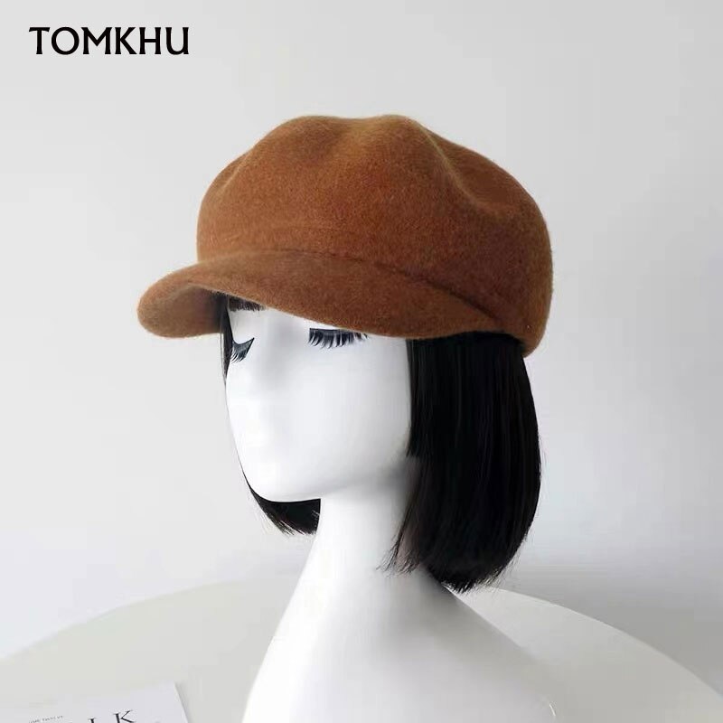 Tomkhu 100%  ullfilt vinter hestelue fast varmere kvinner beanies lokk klassisk fransk stil beret femme beanies damer lokk