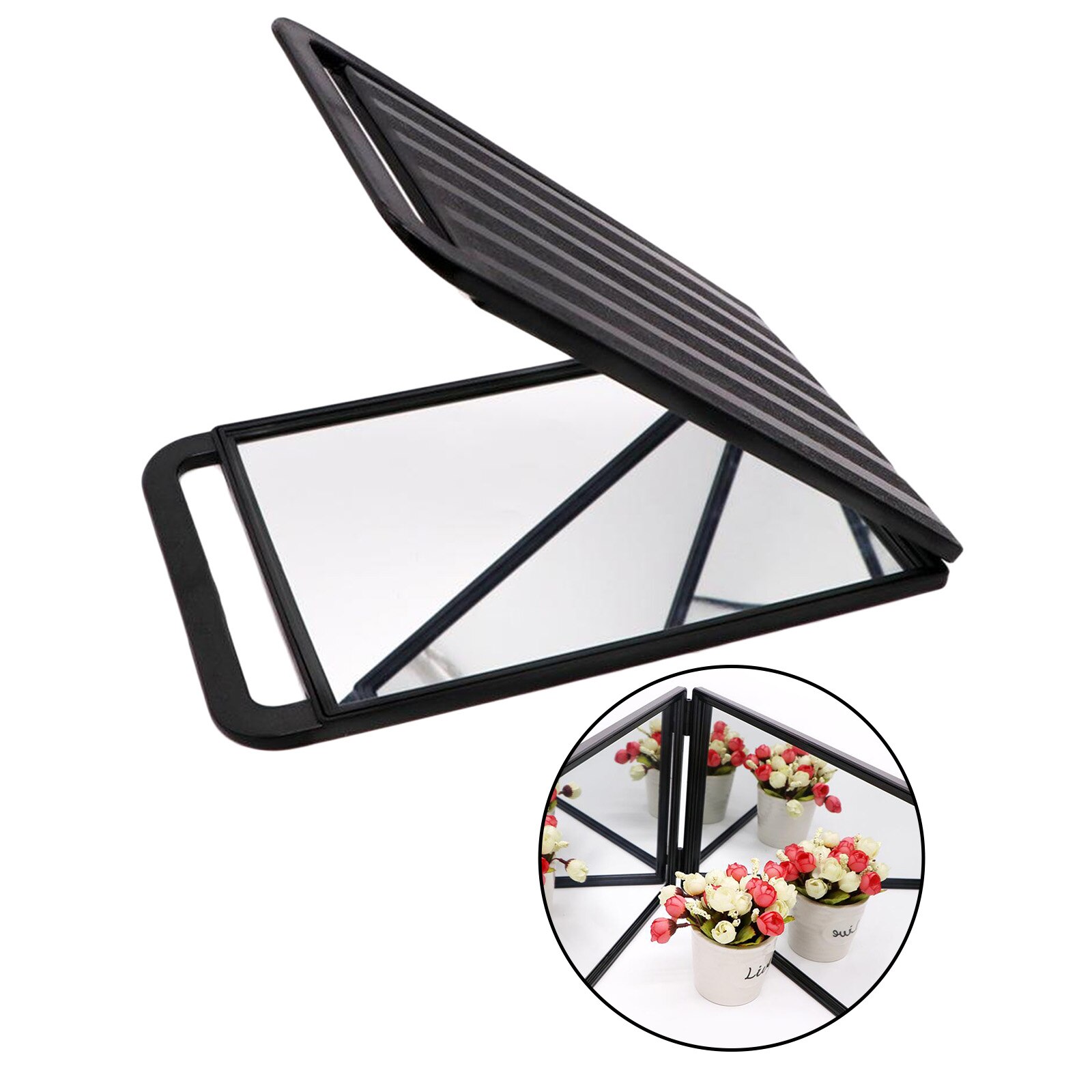 Large Foldable Hand Makeup Mirror Double Sided Barber Salon Hair Stylist Hairdressers Hand-held Makeup Mirror