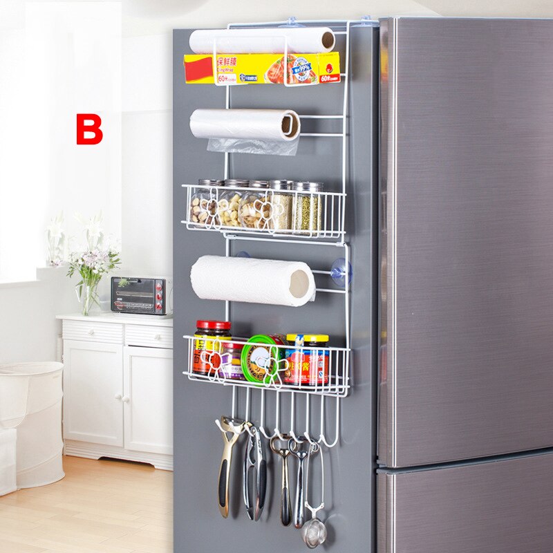 Køkken multifunktion køleskab opbevaring køleskab hængende opbevaringsstativholder stor kapacitet til hjemmekøkken køleskab @ls: B