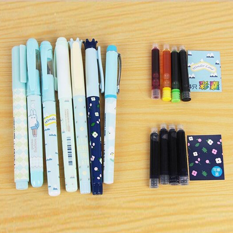 Cute fountain pens for school supplies Erasable Fountain Pen ink set Office Stationery for Kids Students