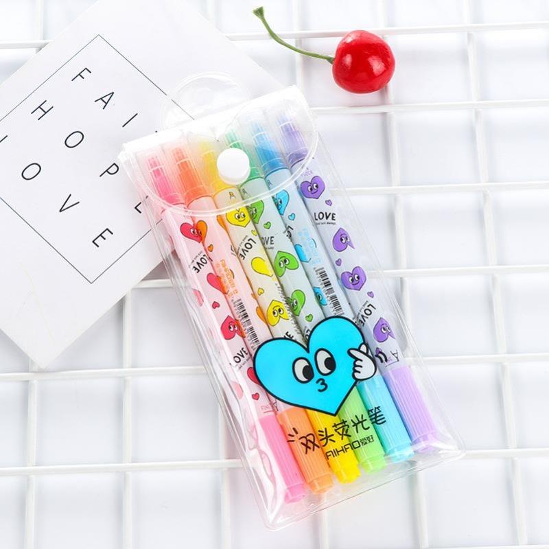 6 uds amor sonrisa doble-lado escritura fluorescente rotulador subrayador de Color negrita bien marcador dibujo Oficina escuela suministros A6688