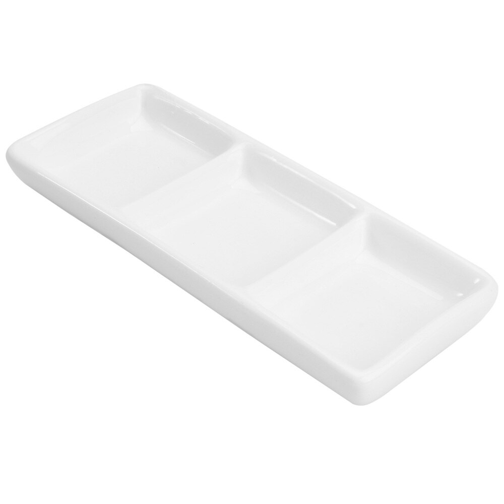 6 Inch Pure White Ceramic 3-Compartment Appetizer Serving Tray Rectangular Divided Sauce Dishes for Spice Dish Soy Sauce: Default Title