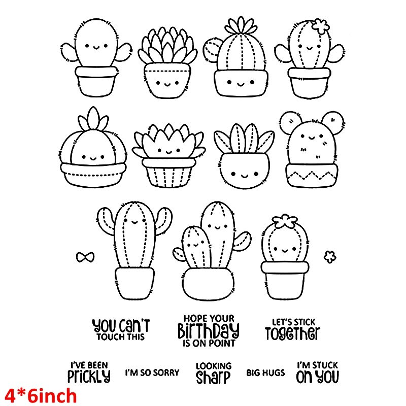 QWELL Cactus Plants Metal Cutting Dies And Clear Stamps Words Sentences DIY Scrapbooking Craft Paper Cards Making Template: Only Stamps