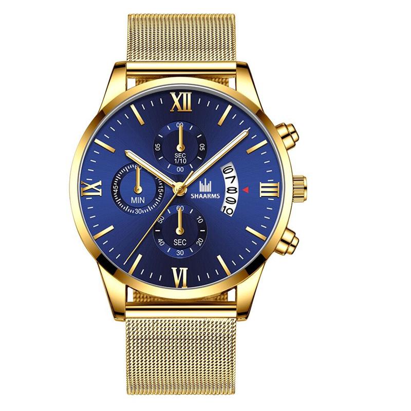 SHAARMS-Reloj de pulsera de acero inoxidable para Hombre, cronógrafo de pulsera, de cuarzo, de negocios, a la