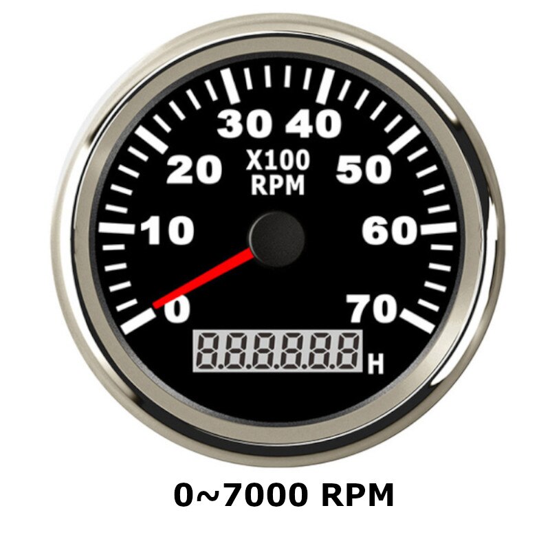 85mm Boat Tachometer 7000 RPM Waterproof Car Marine Tacho Meter Gauge with Hour meter Red Backlight 12V/24V: BS 7000 rpm