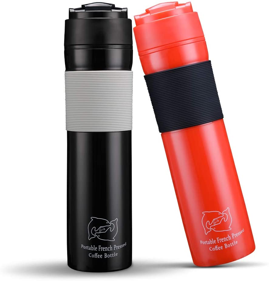 Portable French Press 350ml Coffee Maker Black Plastic Double Wall Mug Filtration Water Isolation Tea Coffee Cup: Gold