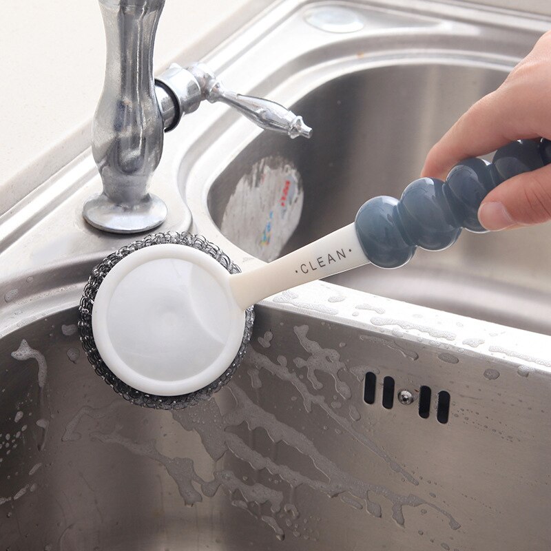 Wire rengøringsbørste moderne hjemmekøkken med håndtag glider ikke ondt i hånden dekontaminering opvaskepotte børste