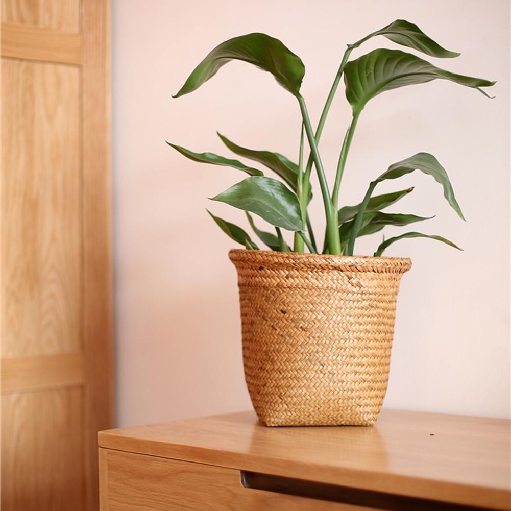 Styl skandynawski ręcznie pleciony koszyk doniczka owocowy kosz rattanowy donica na rośliny pojemnik składany trawa morska kosz na pranie