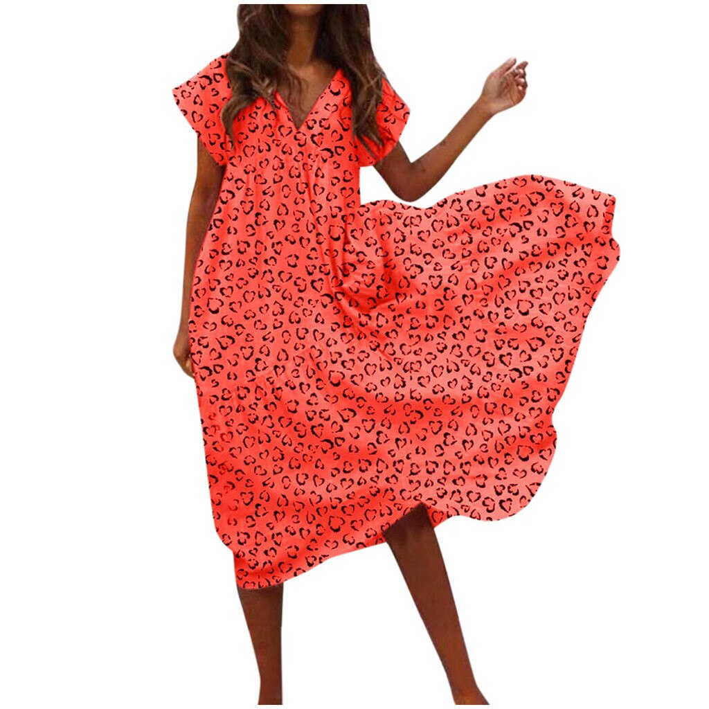Vestido holgado de manga corta con estampado floral para mujer, vestido de gasa con dobladillo Irregular a media pantorrilla, vestido playero de vacaciones, vestido de tenis: Naranja / 4XL